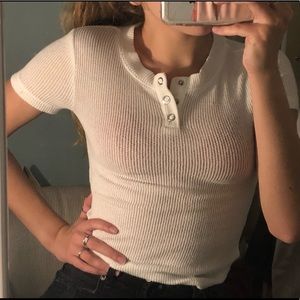 White Shear Fitted Top with 3 Buttons